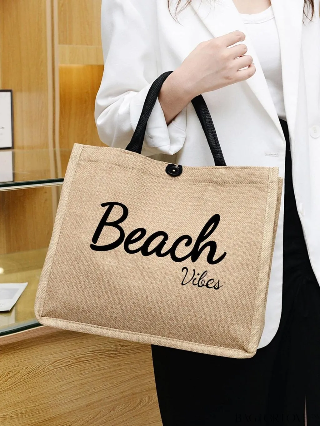 BagForLove - Stylish Woven Straw Beach Bag: Graphic Design, Large Capacity, Ideal for Womens Swim, Shopping, and Travel