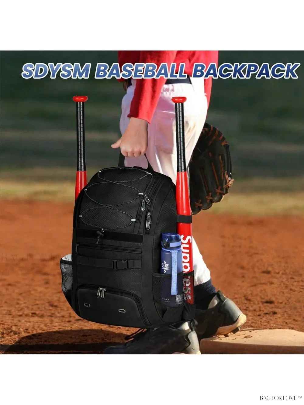 BagForLove - Water-Resistant Baseball Backpack For Adults With Bat Sleeve and Fence Hook