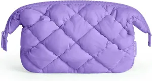 BAGSMART Quilted Travel Makeup Bag, Puffy Toiletry Organizer with Wide Opening, Cosmetic Storage for Women's Accessories, Purple