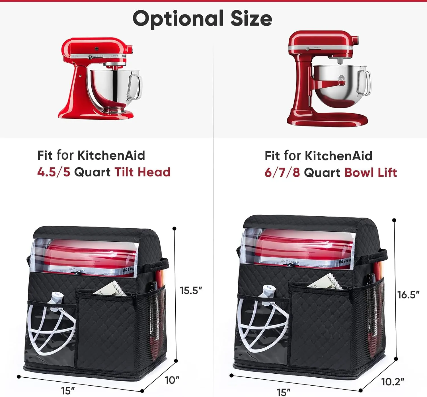 BAGSPRITE Stand Mixer Cover with Detachable Appliance Sliders Base Compatible with KitchenAid Mixer-Storage Bag for 6/7/8 Quart with Pockets for Kitchen Aid Accessories and Attachments