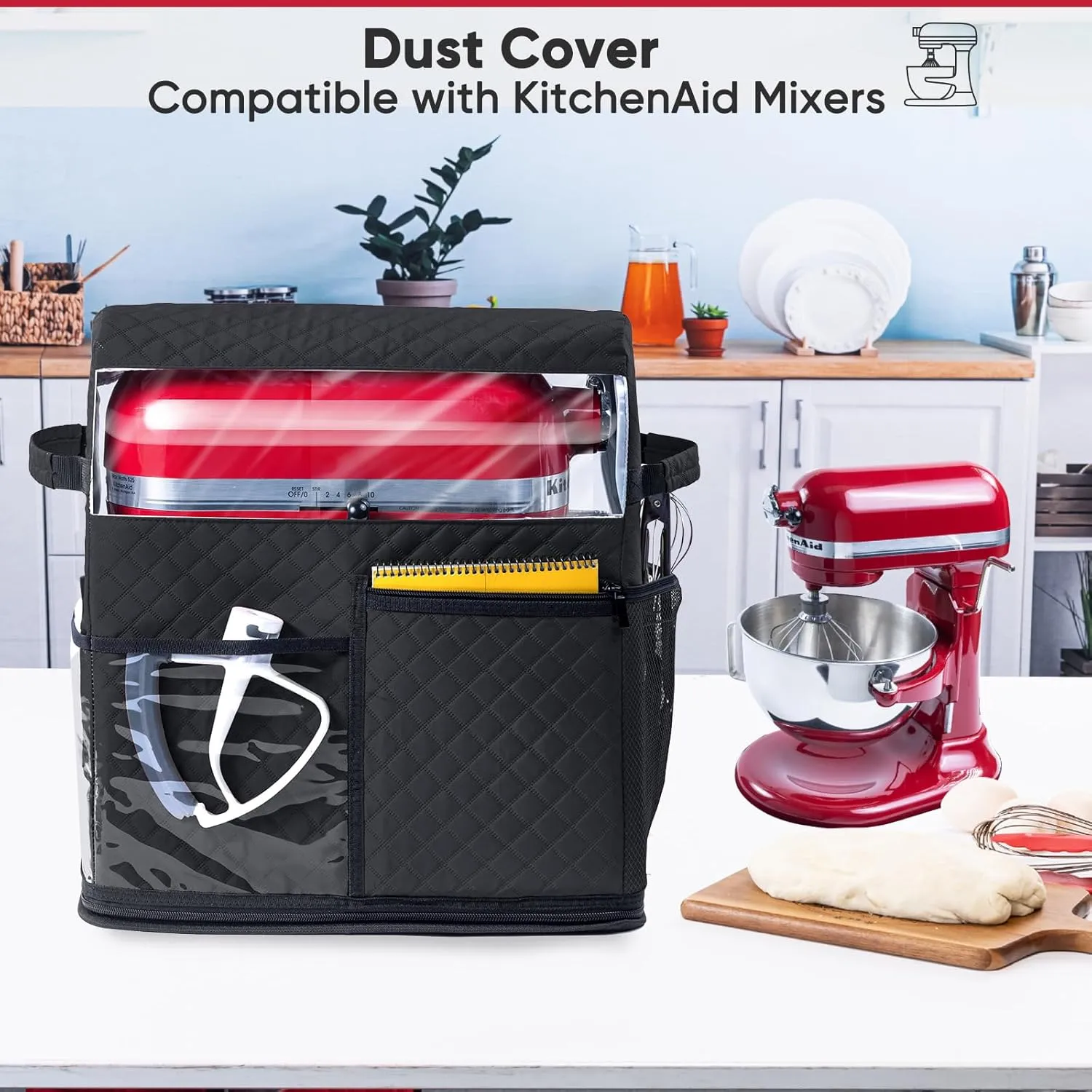 BAGSPRITE Stand Mixer Cover with Detachable Appliance Sliders Base Compatible with KitchenAid Mixer-Storage Bag for 6/7/8 Quart with Pockets for Kitchen Aid Accessories and Attachments
