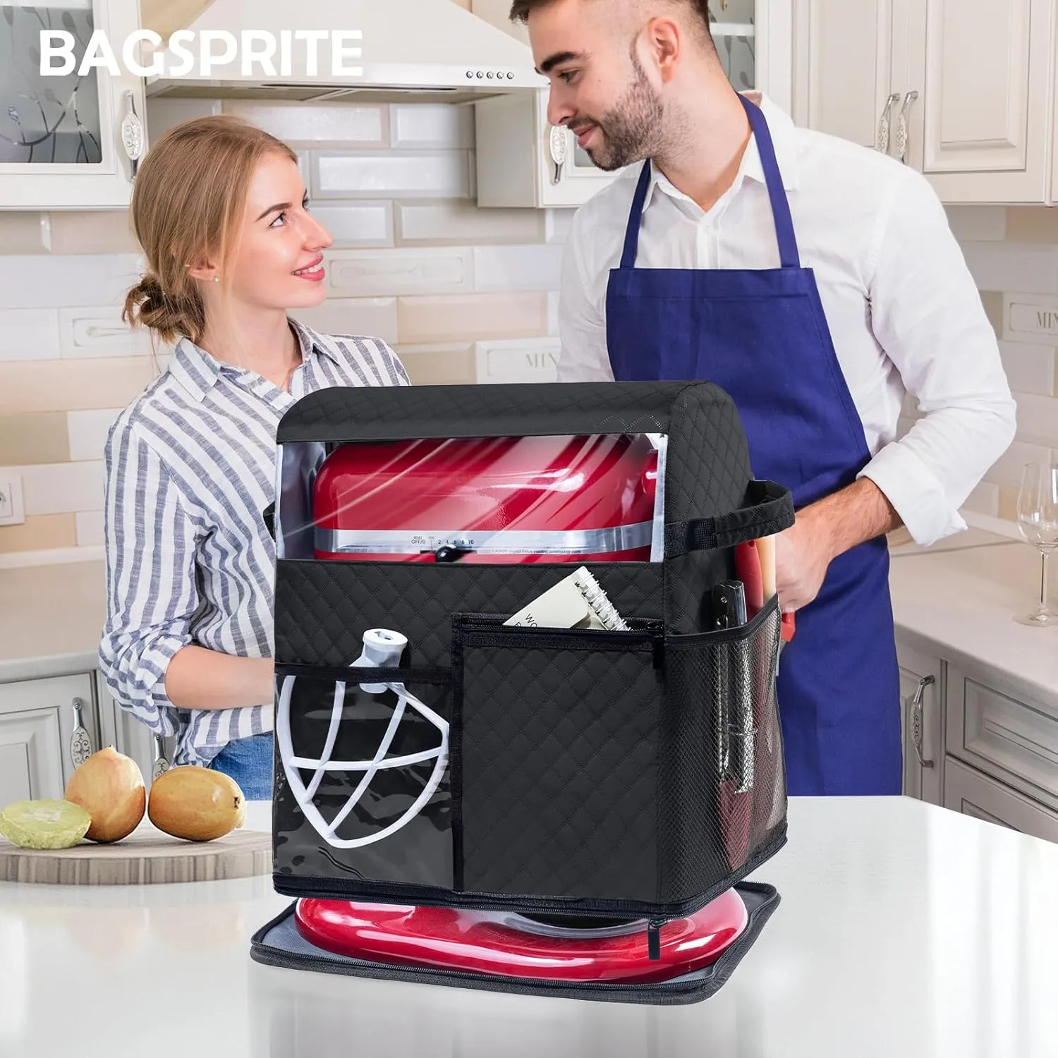 BAGSPRITE Stand Mixer Cover with Detachable Appliance Sliders Base Compatible with KitchenAid Mixer-Storage Bag for 6/7/8 Quart with Pockets for Kitchen Aid Accessories and Attachments