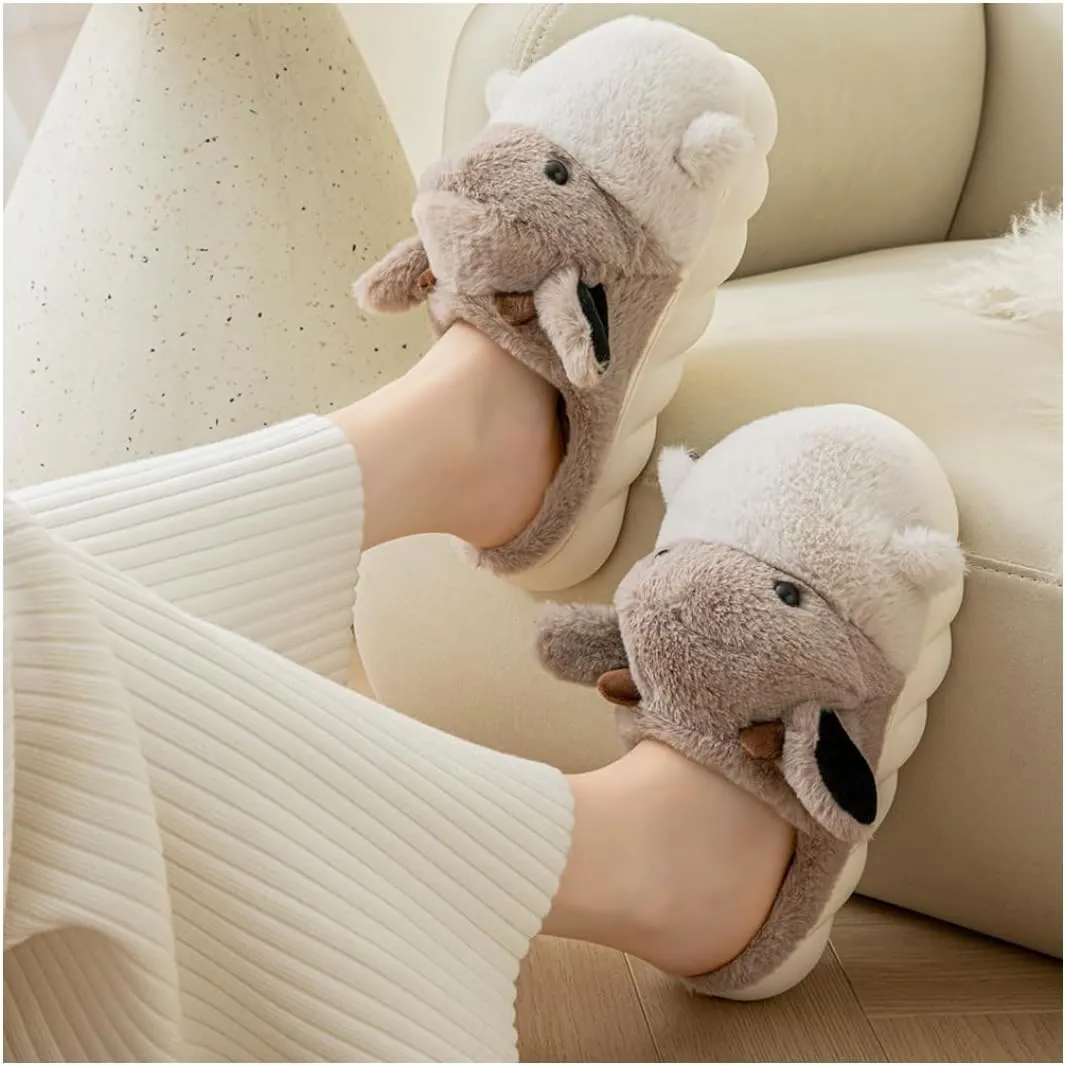 Baiyuruodie Women's & Men's Animal Slippers - Hippopotamus Design, Slip Resistant & Warm