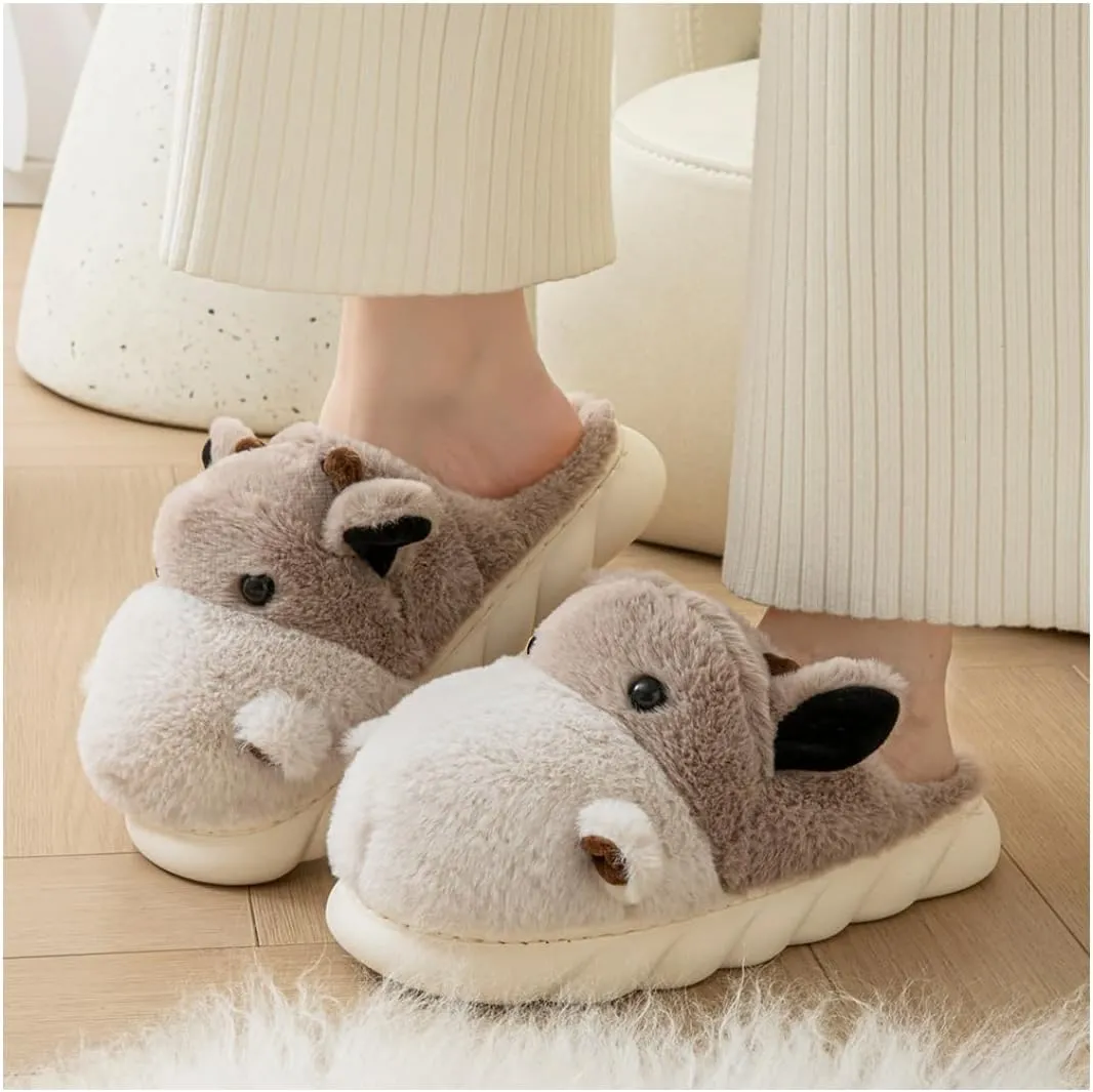 Baiyuruodie Women's & Men's Animal Slippers - Hippopotamus Design, Slip Resistant & Warm
