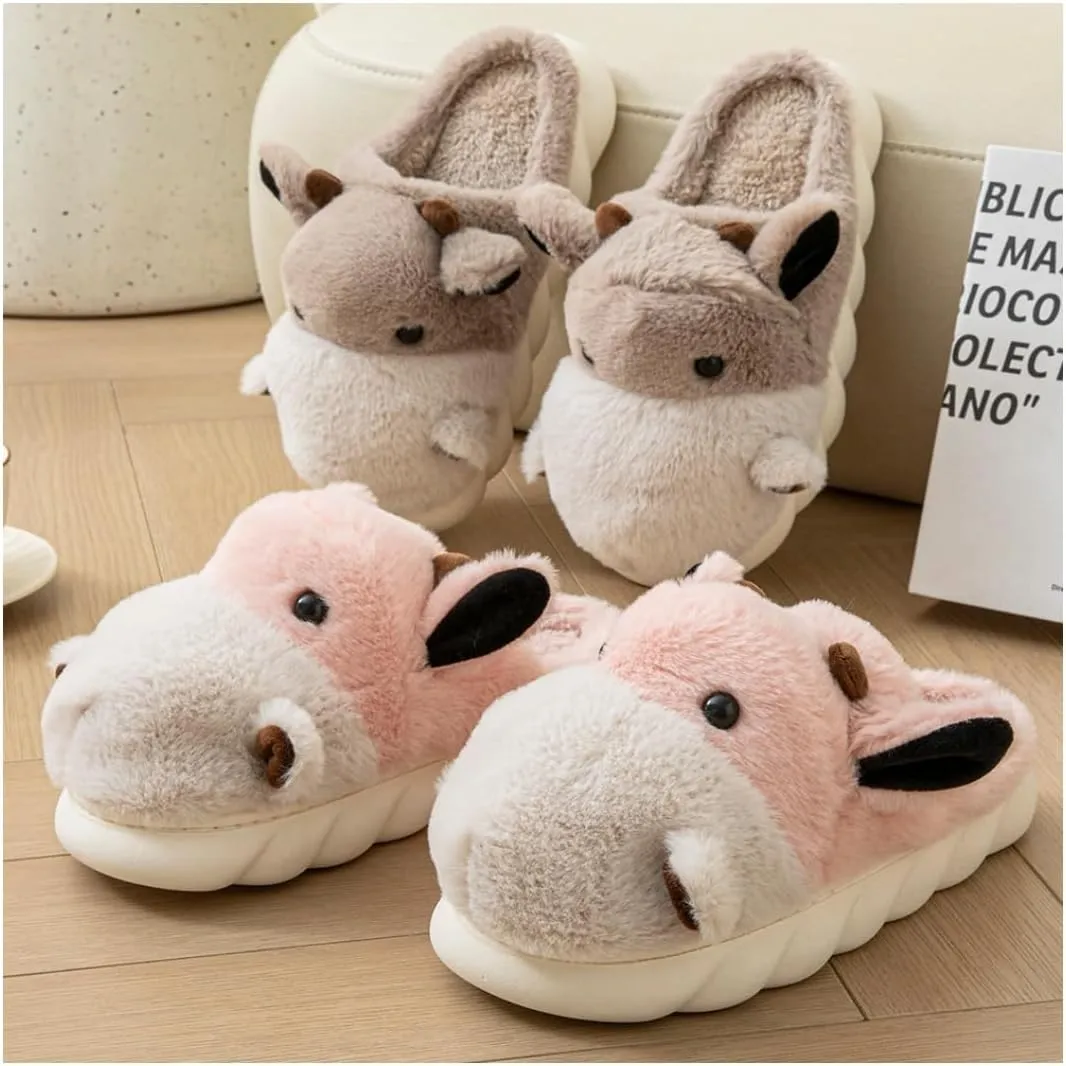 Baiyuruodie Women's & Men's Animal Slippers - Hippopotamus Design, Slip Resistant & Warm