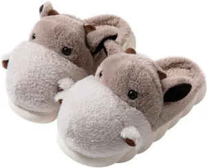 Baiyuruodie Women's & Men's Animal Slippers - Hippopotamus Design, Slip Resistant & Warm
