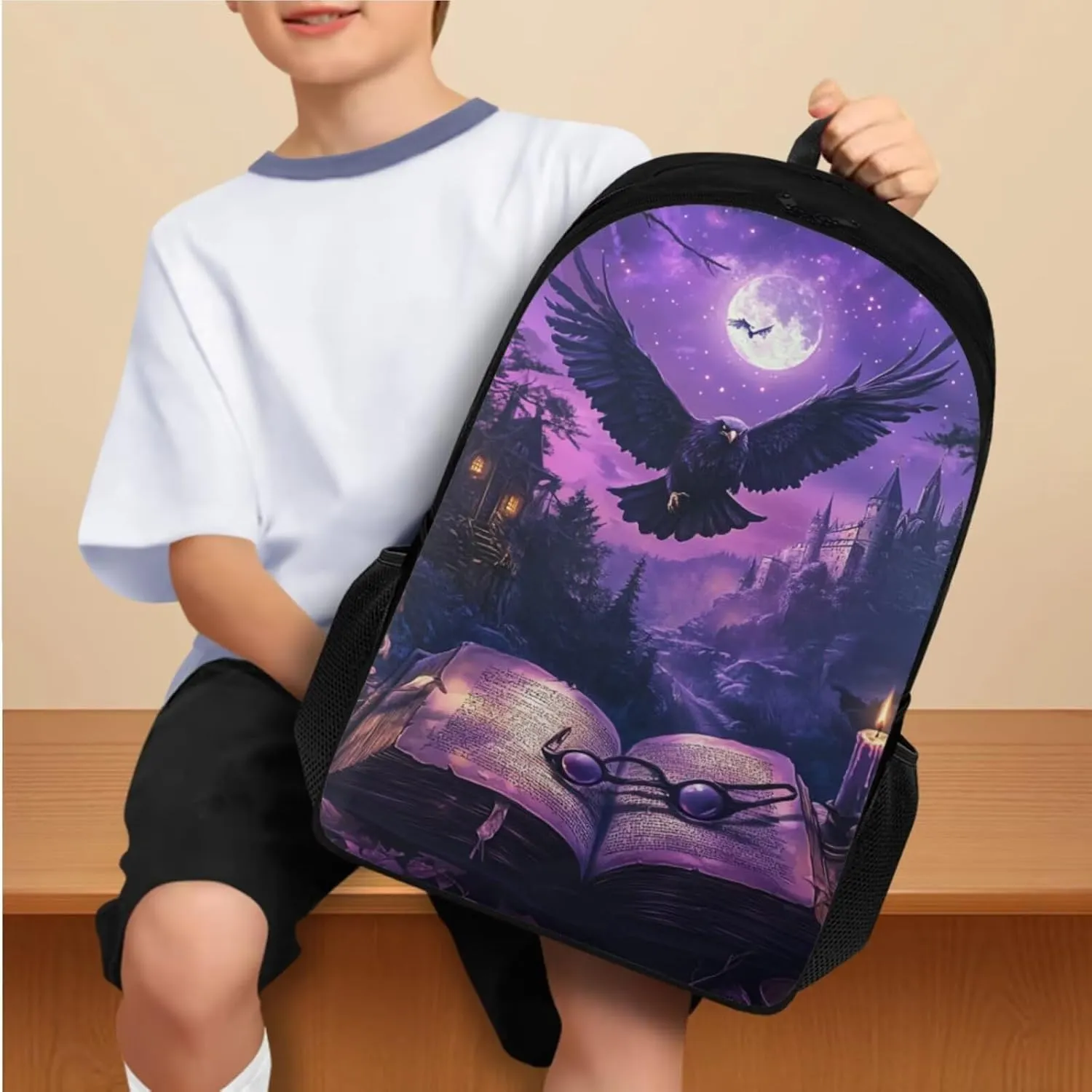 Bald Eagle Backpack for Girls Boys Elementary School Bookbag with Lunch Box Pencil Case and Bookmark Trendy Sturdy 4 in 1 Set School Baak Pack for 4th Grade Students