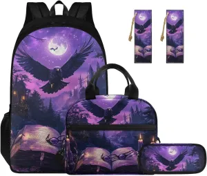 Bald Eagle Backpack for Girls Boys Elementary School Bookbag with Lunch Box Pencil Case and Bookmark Trendy Sturdy 4 in 1 Set School Baak Pack for 4th Grade Students