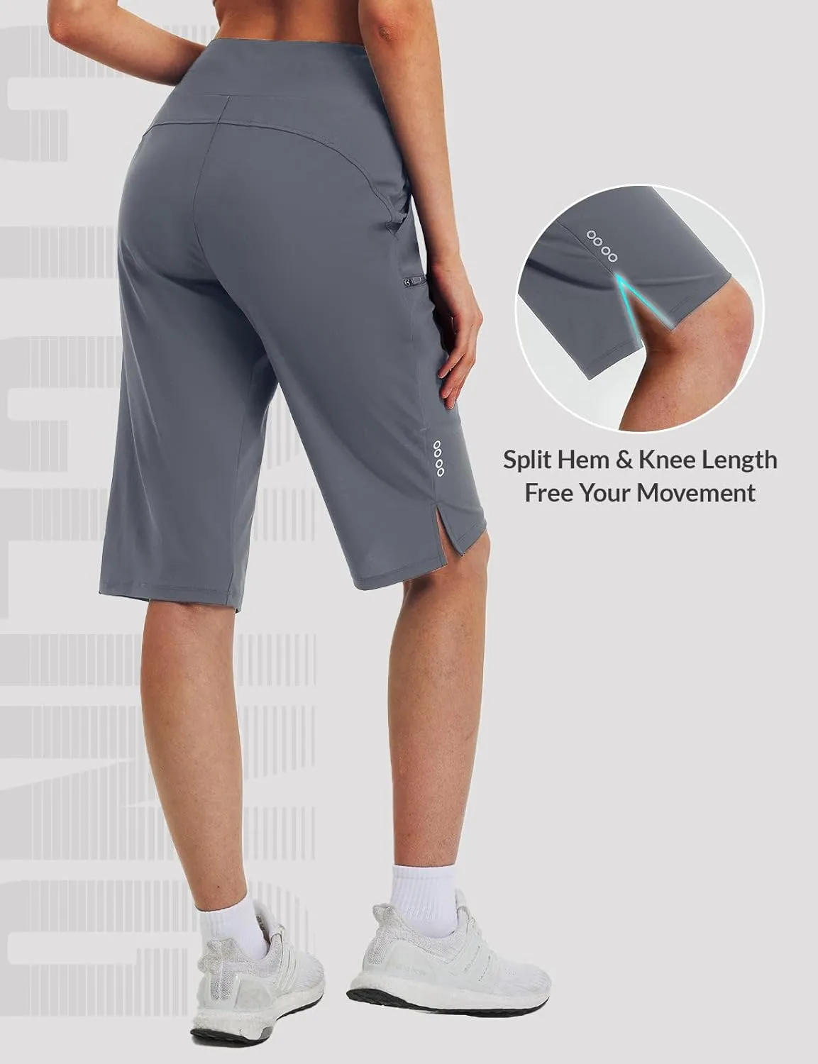 baleaf Women's 14'' Long Shorts Knee Length Capris Quick Dry Lightweight Cargo Hiking Cycling Zipper Pockets UPF 50 