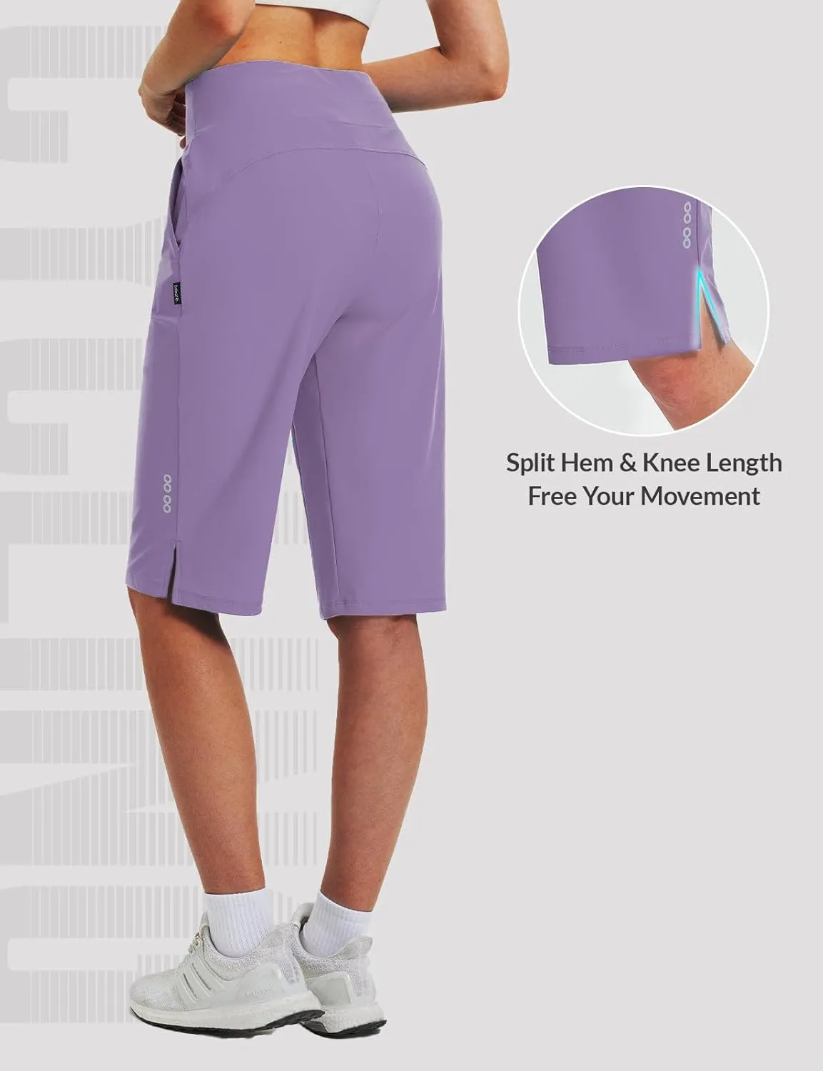 baleaf Women's 14'' Long Shorts Knee Length Capris Quick Dry Lightweight Cargo Hiking Cycling Zipper Pockets UPF 50 