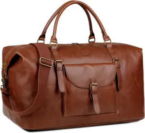 Baosha Masculine Leather Travel Duffel Bag 50L Weekend bag Weekender Overnight Carry on Vintage for Men HB-15 (Brown)