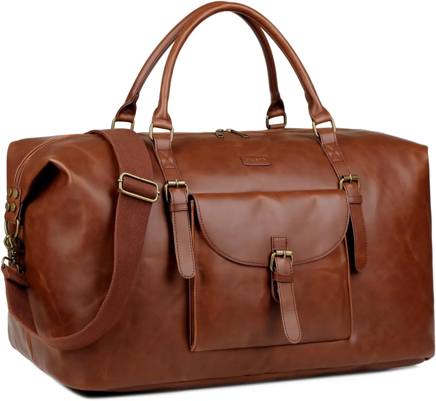 Baosha Masculine Leather Travel Duffel Bag 50L Weekend bag Weekender Overnight Carry on Vintage for Men HB-15 (Brown)