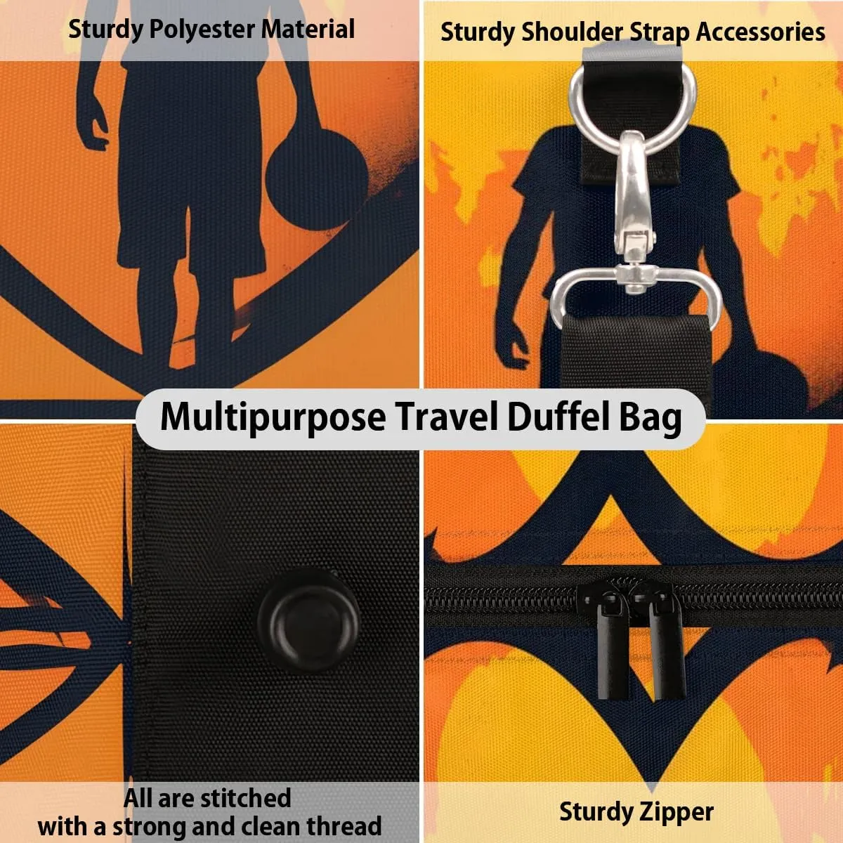 Basketball player playing basketball Travel Duffel Bag for Women Men Waterproof Foldable Overnight Weekender Bag Large Capacity Sports Gym Bag