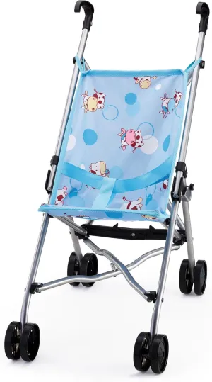 Bayer Design Dolls: Buggy Umbrella Stroller - Blue & Cows, Accessory for Dolls Up to 18", Foldable, Playful Design, Seat Belt, Kids Toy, Ages 3 