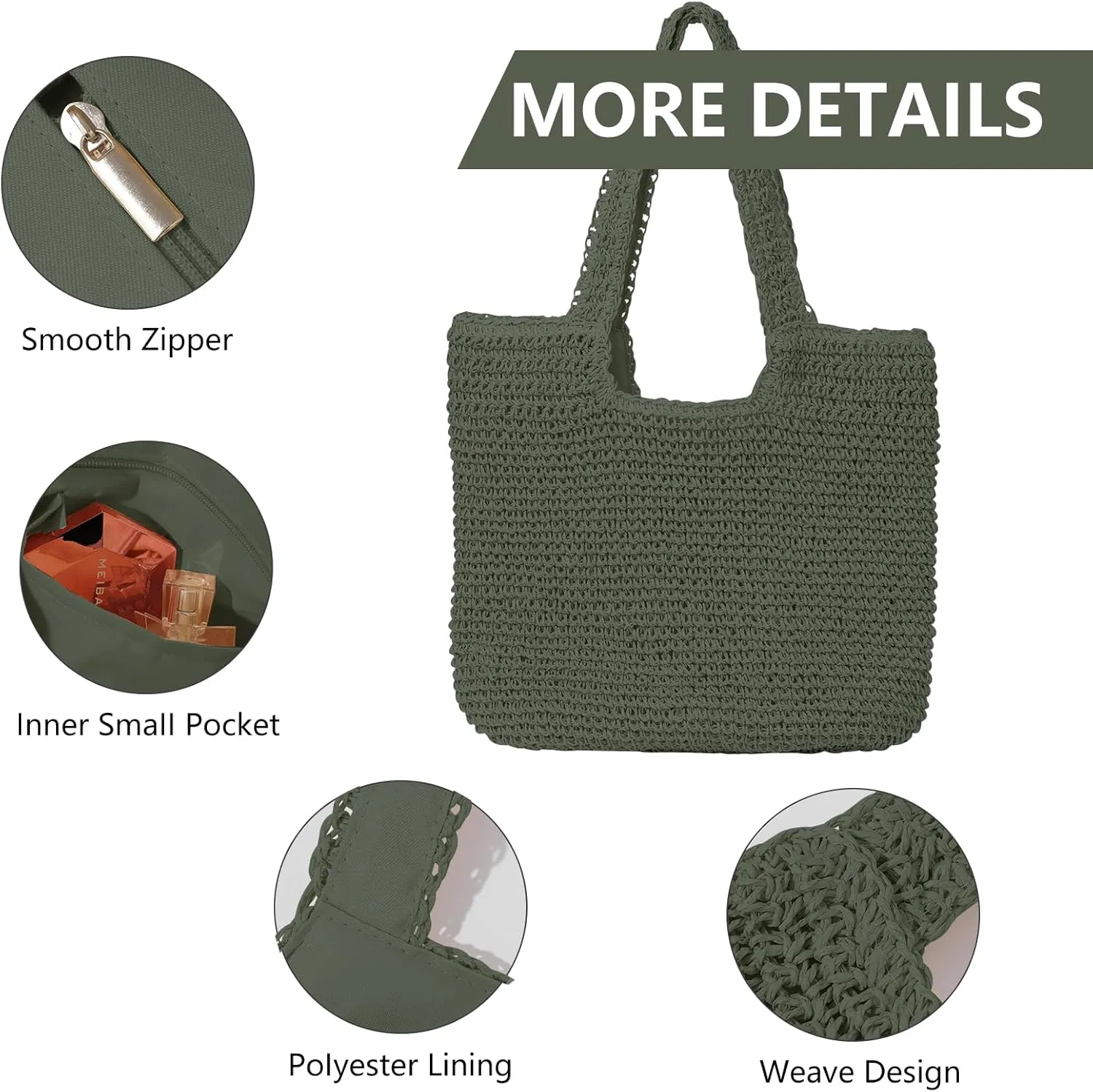 Beach Bags for Women - Summer Soft Large Woven Shoulder Purse Handbag, Beach Tote Straw Bag for Summer Vacation