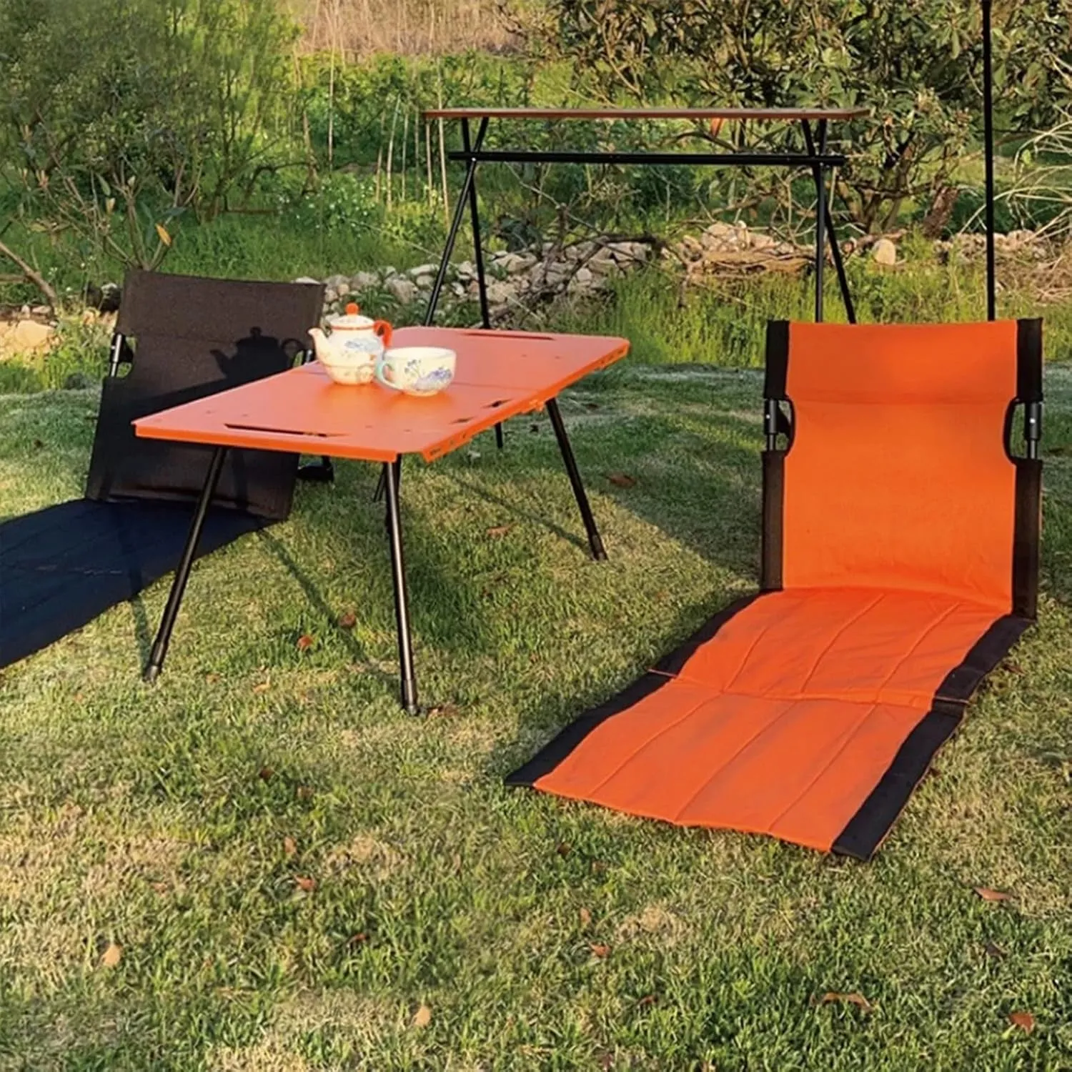 Beach Mat Lounge Chair Portable Folding Floor Seat with Backrest Lightweight Camping Chair Lazy Lounger for Garden Park Lawn Picnic(Black)