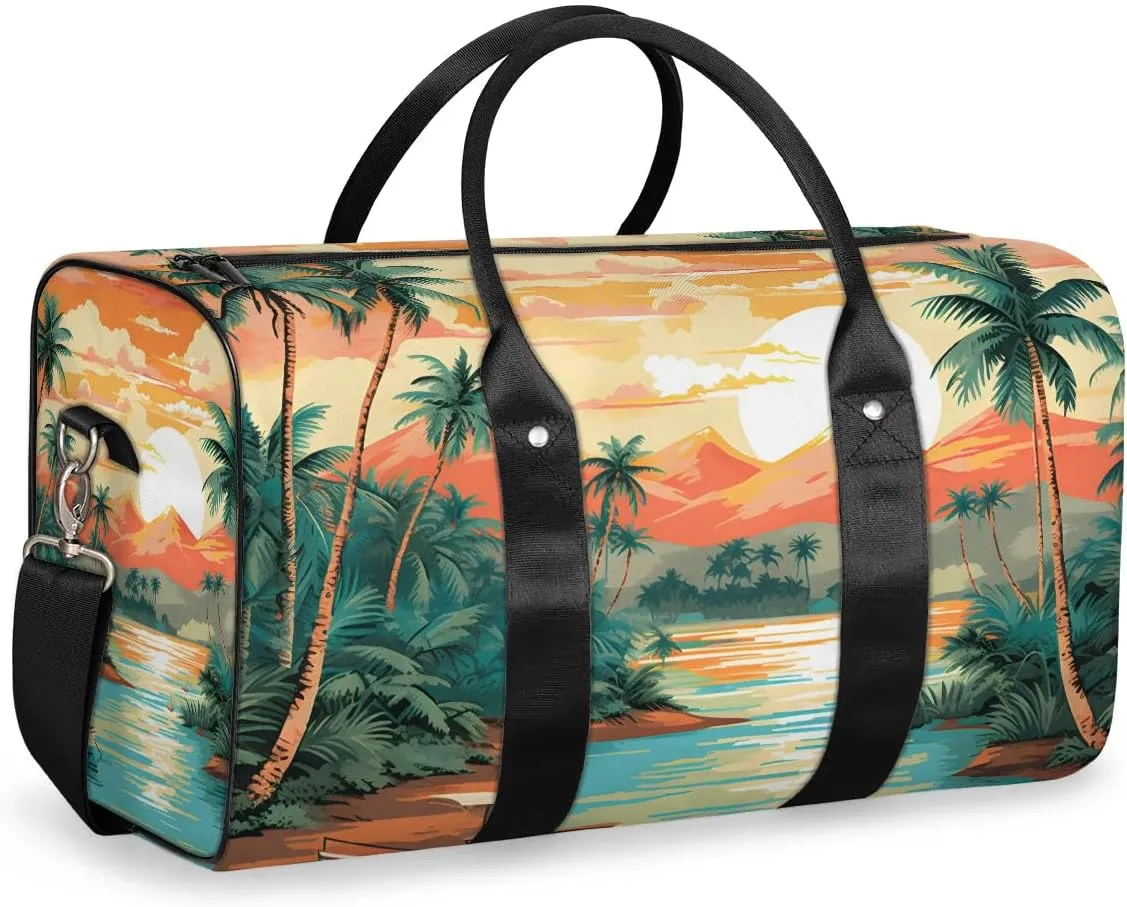 Beach Theme Travel Duffel Bag for Women Men Waterproof Foldable Overnight Weekender Bag Large Capacity Sports Gym Bag