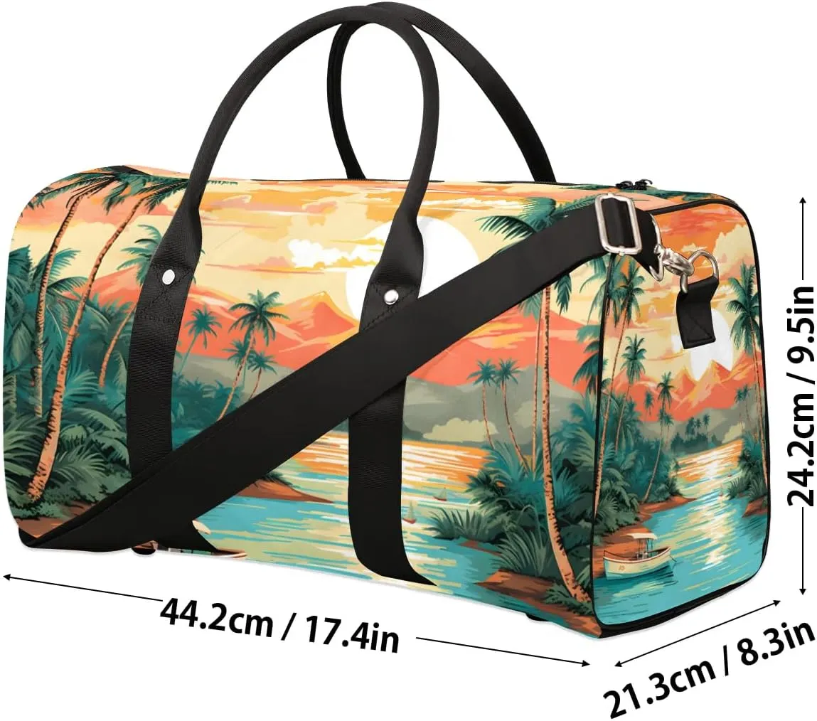 Beach Theme Travel Duffel Bag for Women Men Waterproof Foldable Overnight Weekender Bag Large Capacity Sports Gym Bag