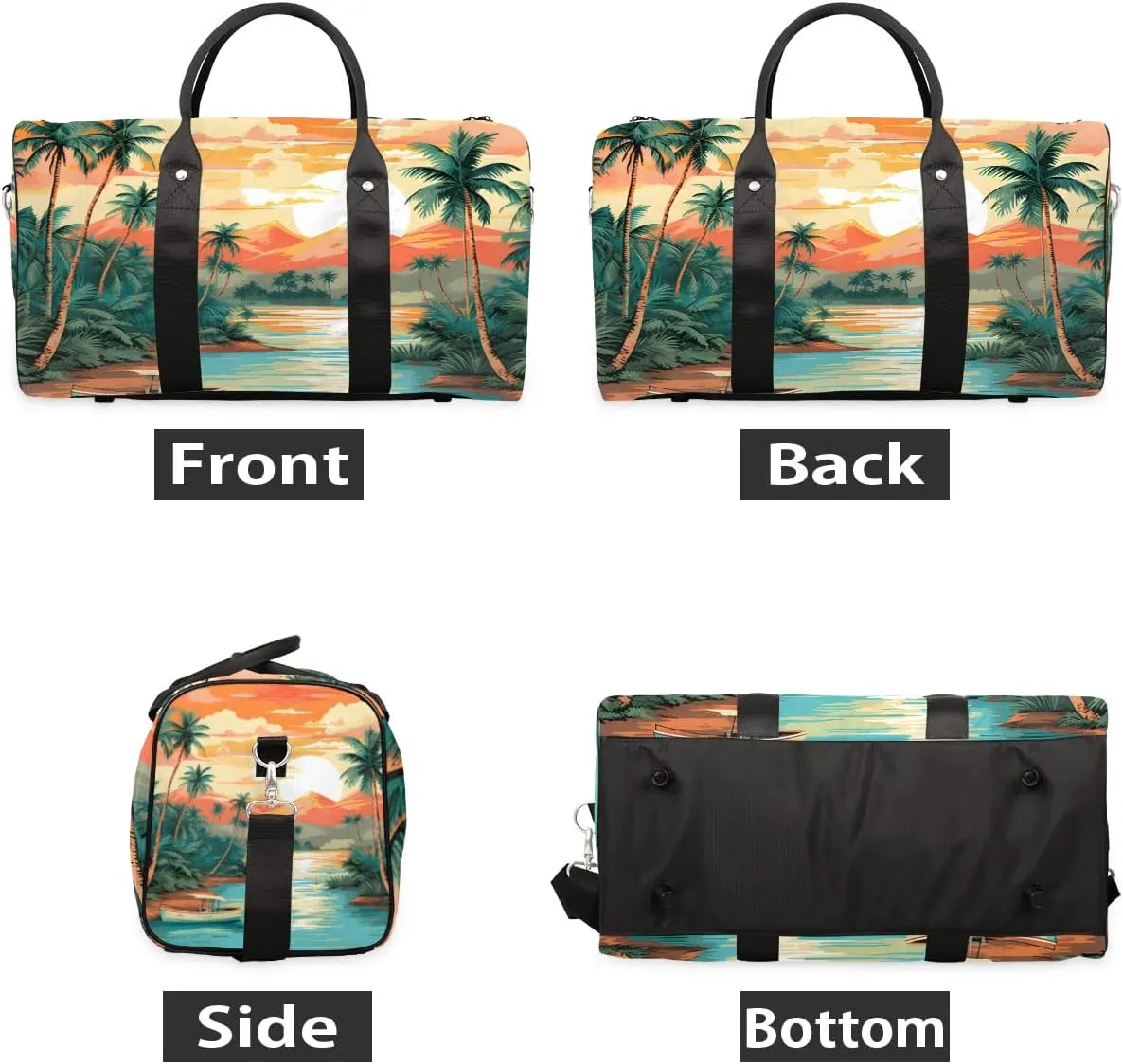Beach Theme Travel Duffel Bag for Women Men Waterproof Foldable Overnight Weekender Bag Large Capacity Sports Gym Bag