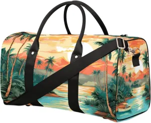 Beach Theme Travel Duffel Bag for Women Men Waterproof Foldable Overnight Weekender Bag Large Capacity Sports Gym Bag