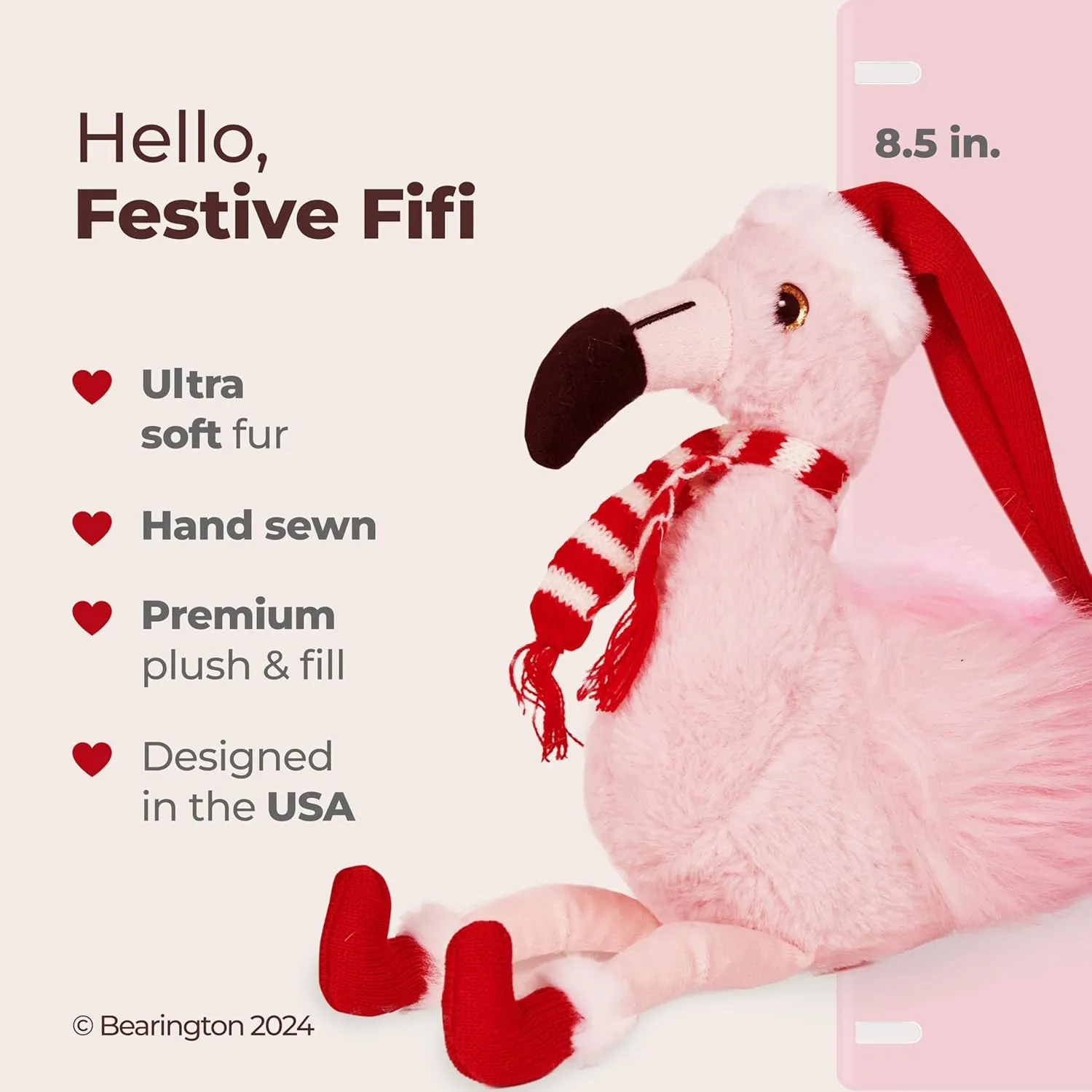 Bearington Pluma The Festive Flamingo Stuffed Animal, Christmas Flamingo, 8.5 Inch Flamingo Christmas Decoration, Ideal Holiday Stuffed Animal Gift for Toddlers, Kids & Teens