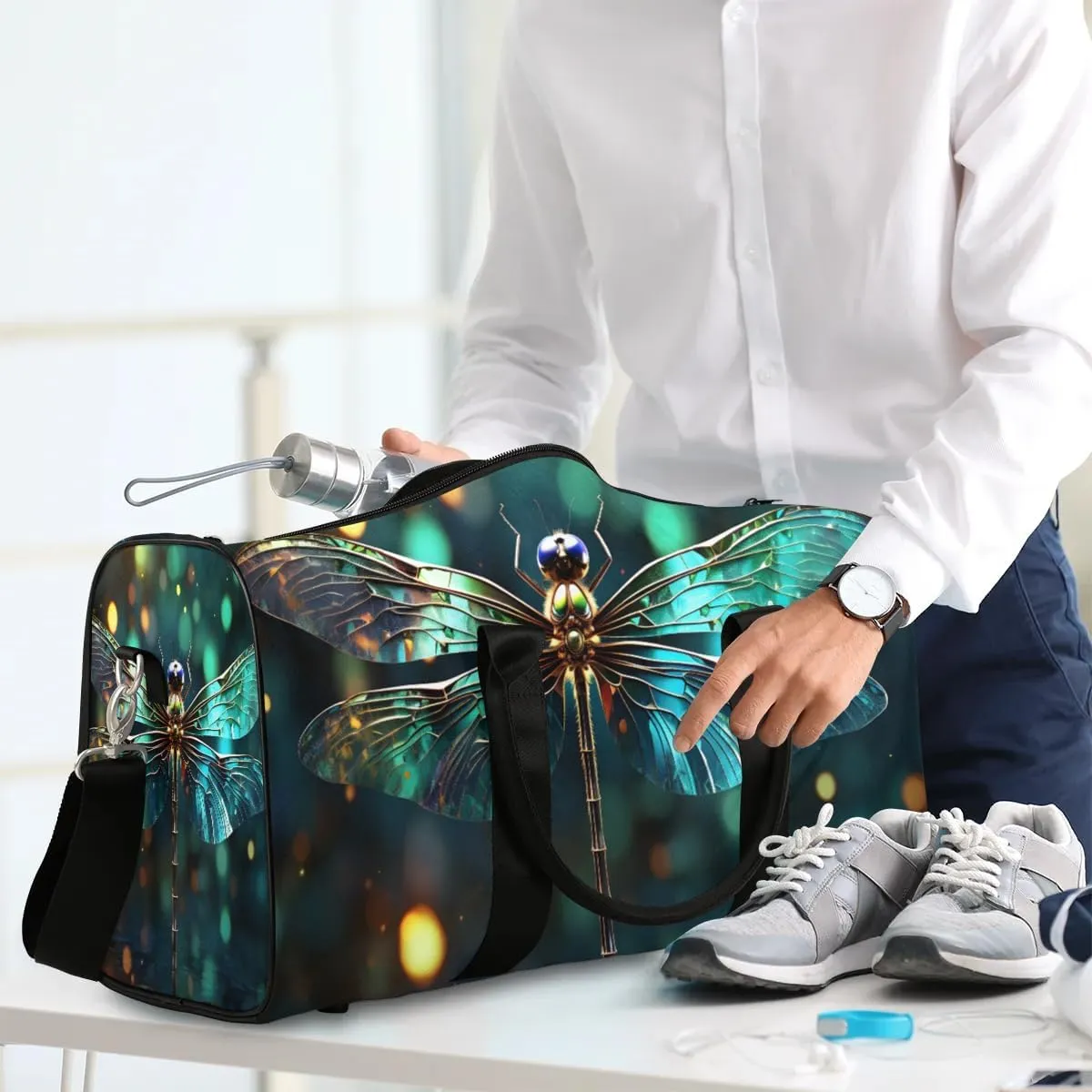 Beautiful Dragonfly Travel Duffel Bag for Women Men Waterproof Foldable Overnight Weekender Bag Large Capacity Sports Gym Bag