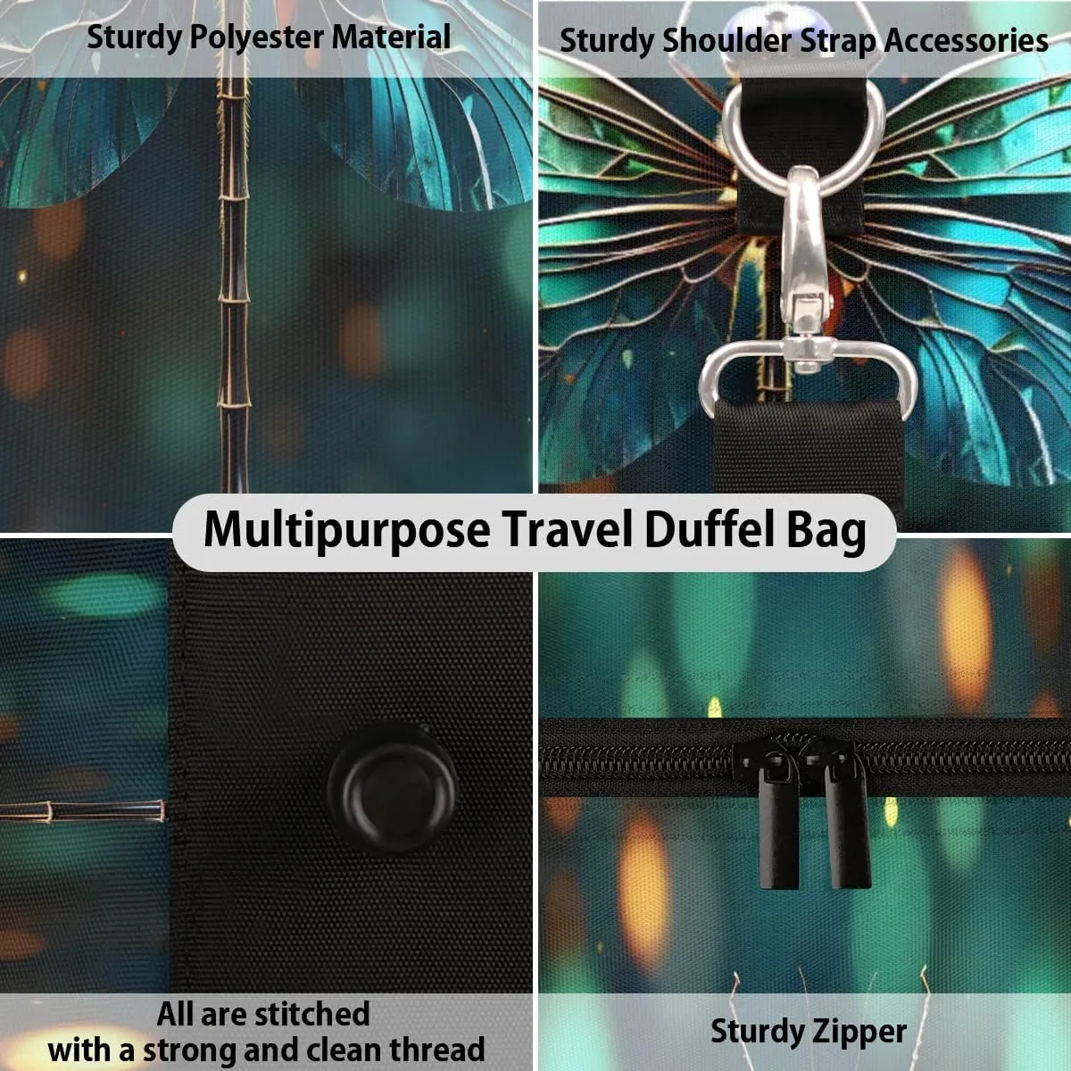 Beautiful Dragonfly Travel Duffel Bag for Women Men Waterproof Foldable Overnight Weekender Bag Large Capacity Sports Gym Bag