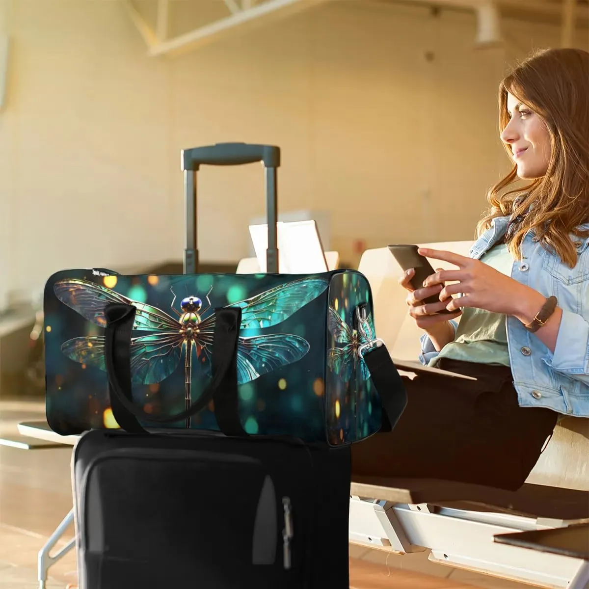 Beautiful Dragonfly Travel Duffel Bag for Women Men Waterproof Foldable Overnight Weekender Bag Large Capacity Sports Gym Bag