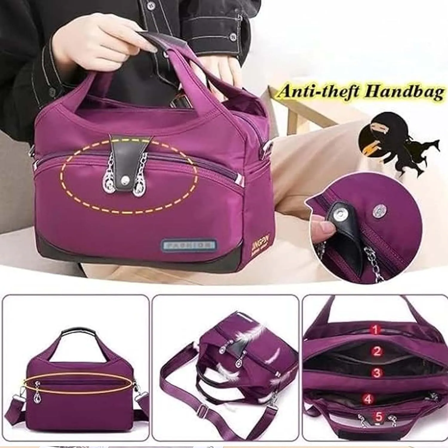 Beautifuldeer Anti Theft Handbag, Beautiful Deer Anti Theft Bag, Large Capacity Waterproof Nylon Handbag