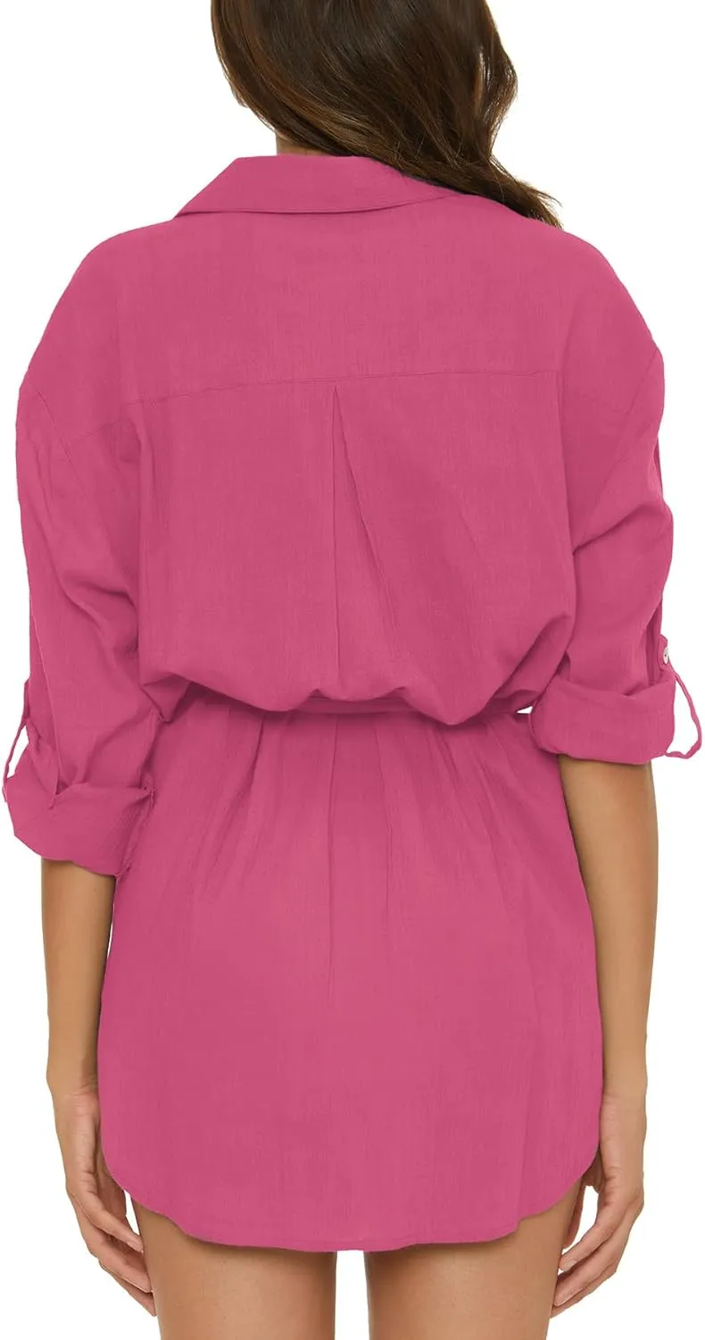 BECCA Gauzy Shirt Dress, Collared Button-up, Beach Cover Ups for Women