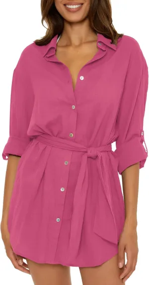 BECCA Gauzy Shirt Dress, Collared Button-up, Beach Cover Ups for Women