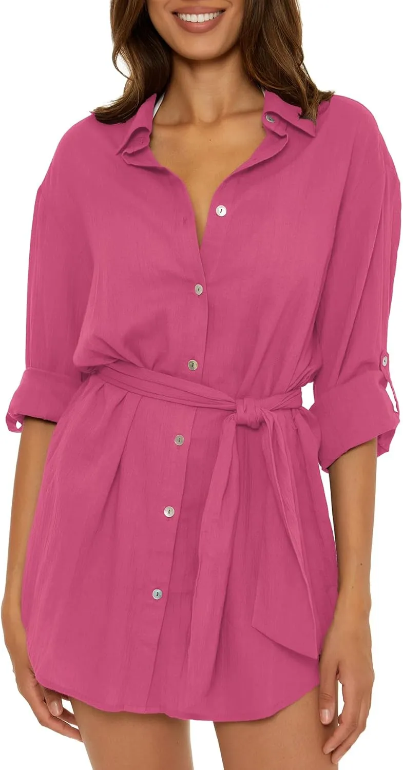 BECCA Gauzy Shirt Dress, Collared Button-up, Beach Cover Ups for Women