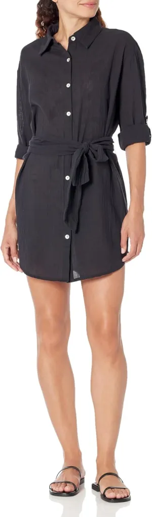 BECCA Gauzy Shirt Dress, Collared Button-up, Beach Cover Ups for Women