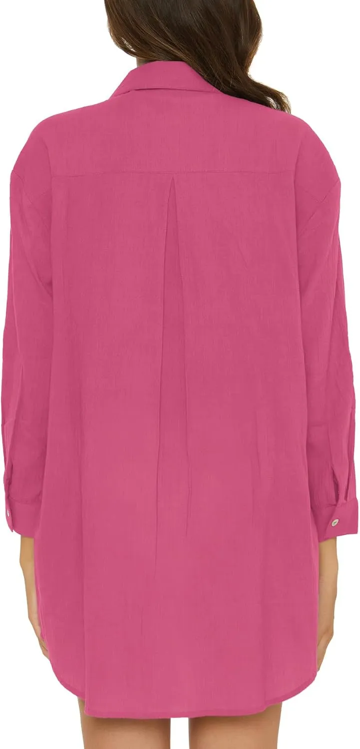 BECCA Gauzy Shirt Dress, Collared Button-up, Beach Cover Ups for Women