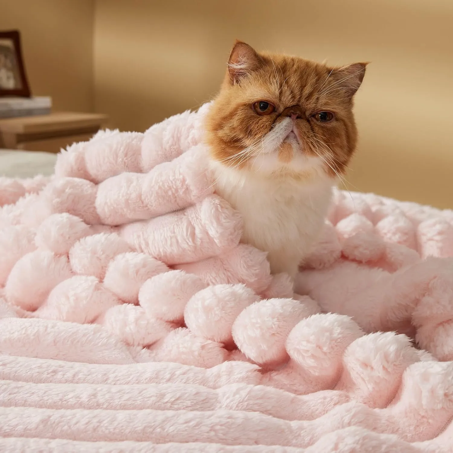 Bedsure Pink Throw Blanket for Couch - Super Soft Cozy Blankets for Women, Cute Small Fleece Throws for Girls,50x60 Inches, Wider Striped Design，Pink Christmas Decor