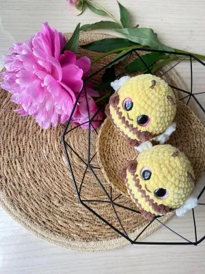 Bee Plush – 4.3" Handmade Crochet Bee Stuffed Animal - Cute Plushies for Bumble Bee Decorations - Bumble Bee Toy for Honey Bee Decor - Bee Small Stuffed Animals