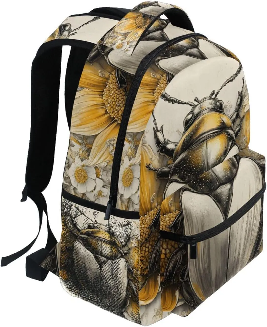 Beetle Flower Backpack Daypack Shoulder Bag Book Bag Lightweight Back Pack 11.4 ×16 Inches
