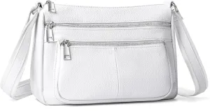befen Genuine Leather Crossbody Purses for Women, Woman Medium Pocketbooks Shoulder Bags Handbags with Multi Zipper Pockets