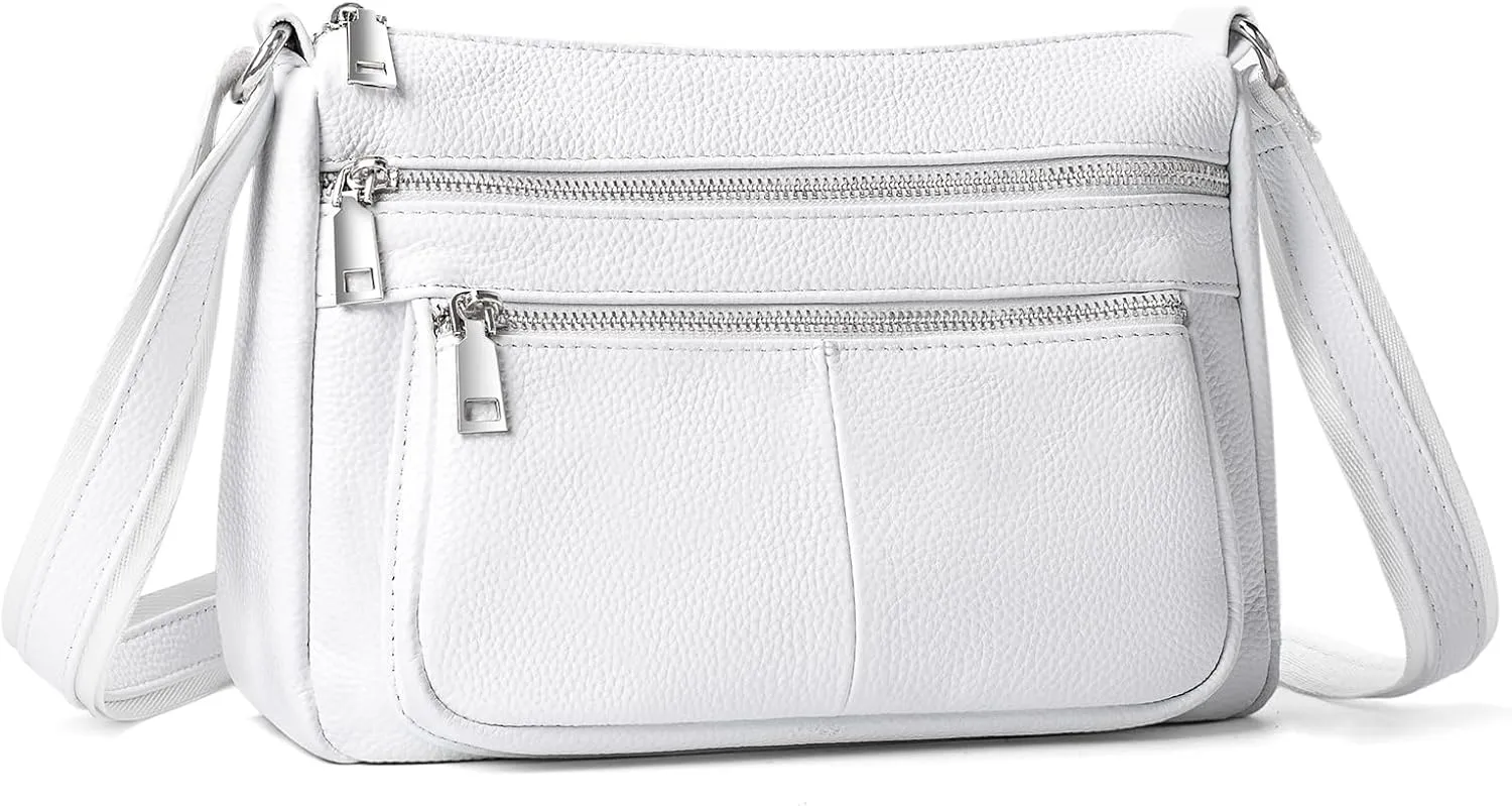befen Genuine Leather Crossbody Purses for Women, Woman Medium Pocketbooks Shoulder Bags Handbags with Multi Zipper Pockets