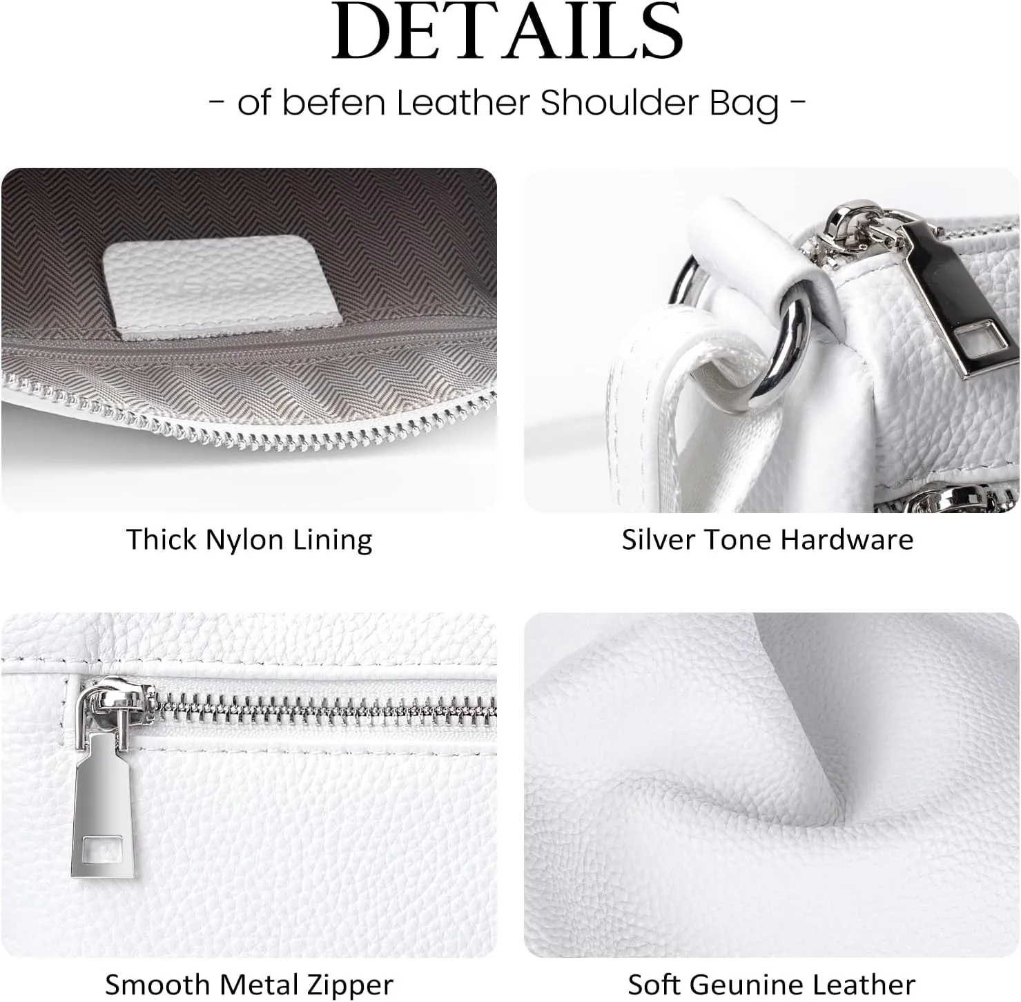 befen Genuine Leather Crossbody Purses for Women, Woman Medium Pocketbooks Shoulder Bags Handbags with Multi Zipper Pockets