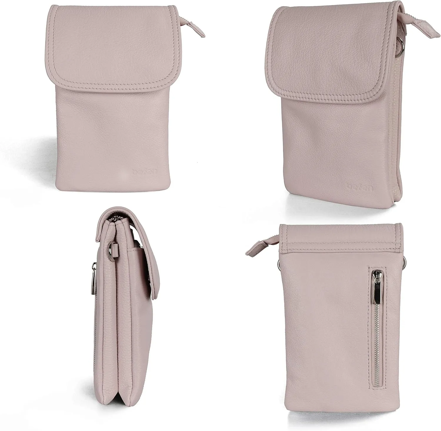 befen Genuine Leather Small Crossbody Bags for Women Cell Phone Bag Cross Body Purses,Silver Zipper