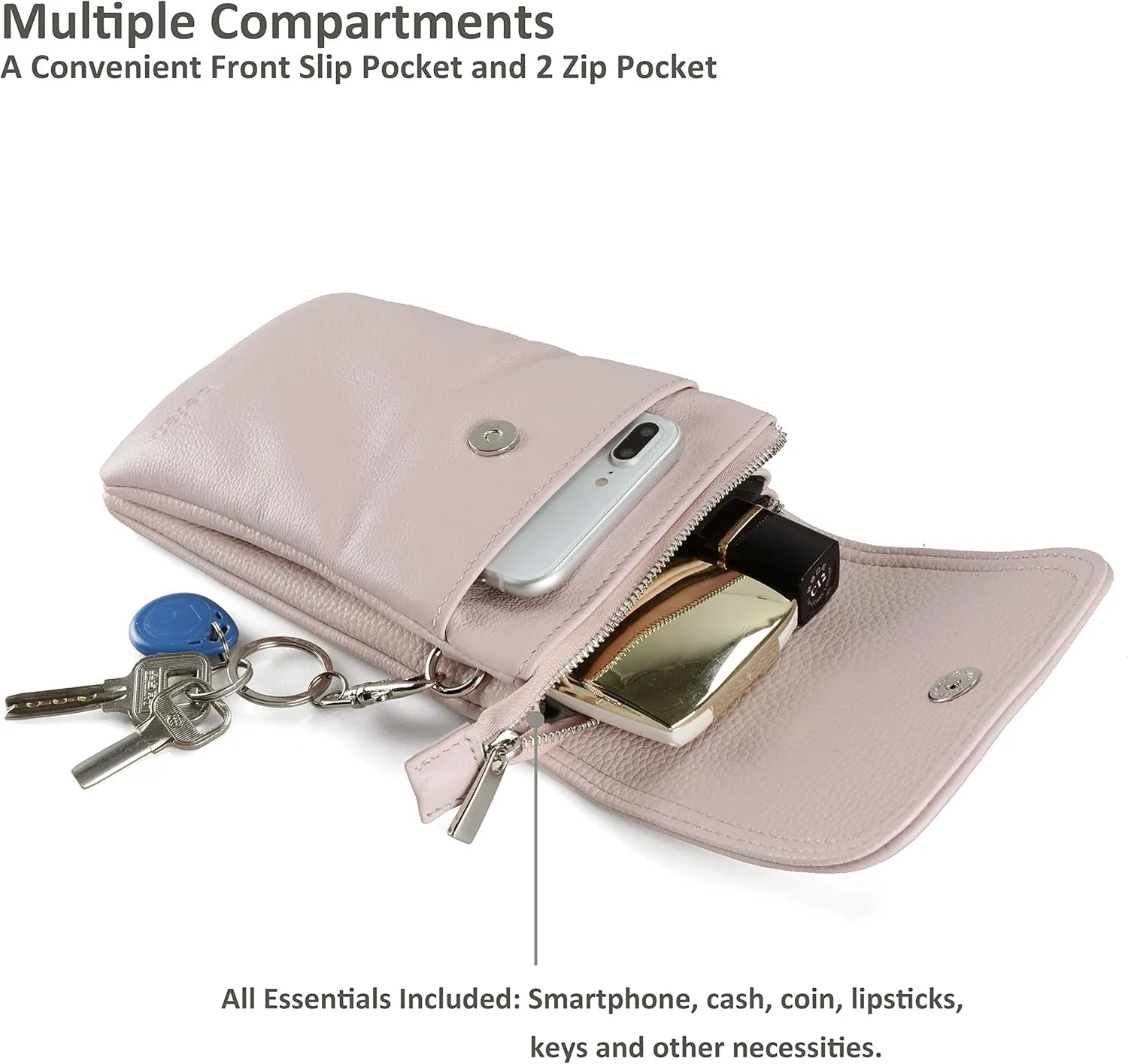 befen Genuine Leather Small Crossbody Bags for Women Cell Phone Bag Cross Body Purses,Silver Zipper