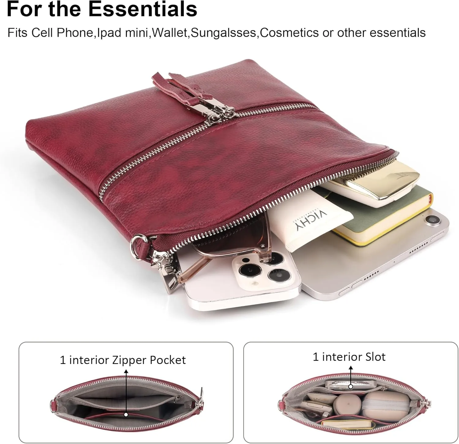 befen Genuine Leather Small Crossbody Purses for Women Travel Cross Body Bags Lightweight with Adjustable Shoulder Strap