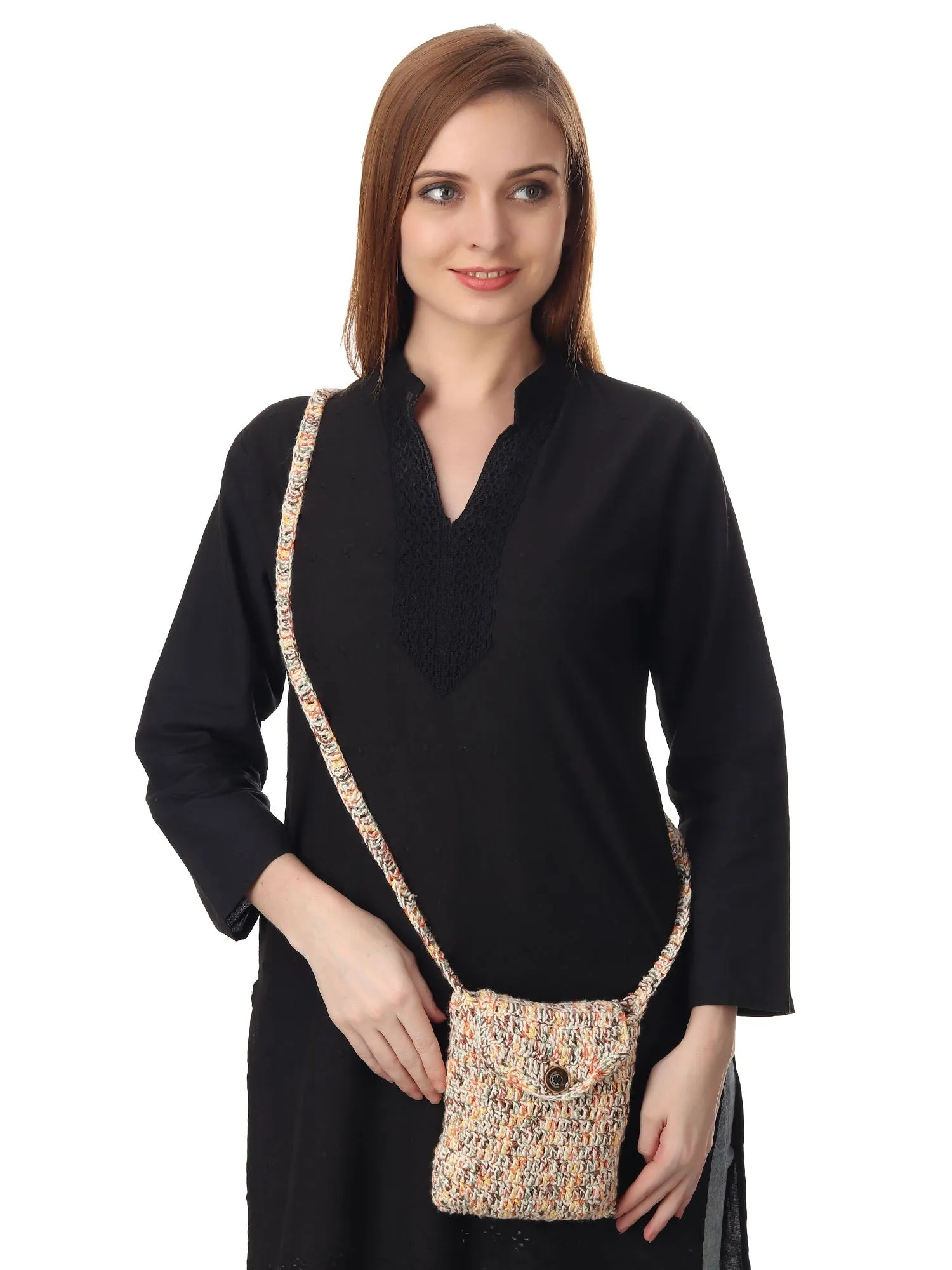 Beige Multi Crochet Sling Bag