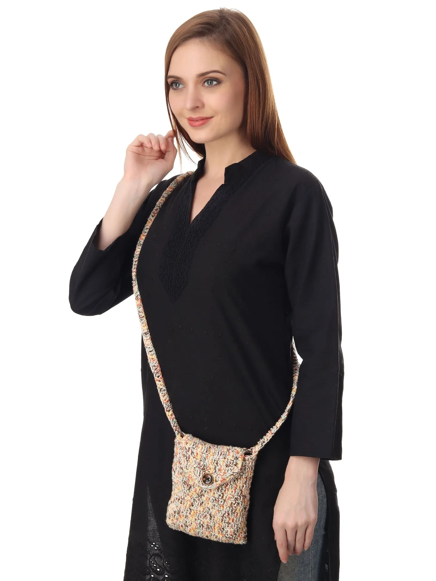Beige Multi Crochet Sling Bag