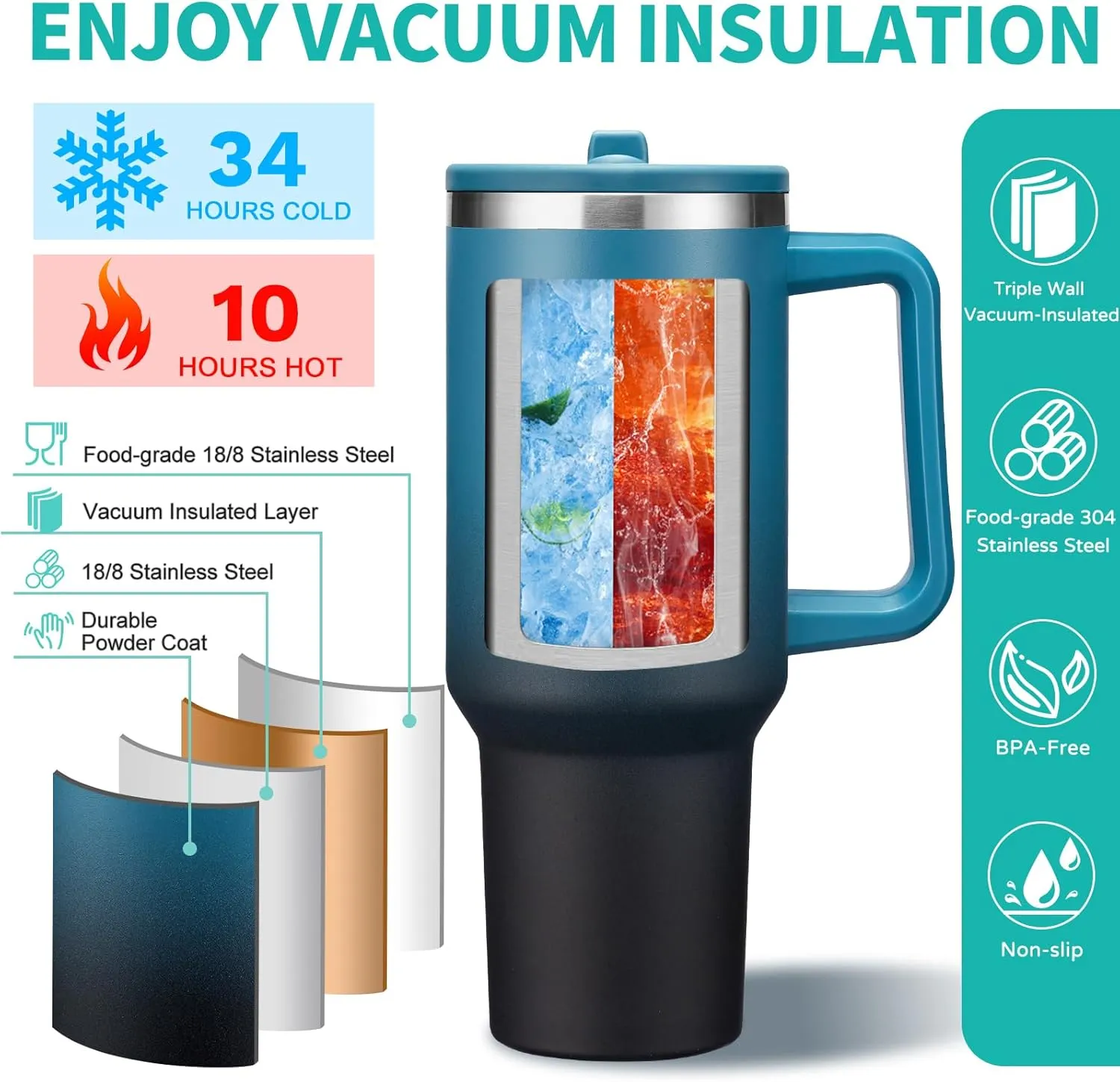 BENZZO 40 oz Tumbler with Flip Straw Lid - Stainless Steel Travel Cups with Lids Straws & Protective Boot,Thermal Flask Travel Mugs Insulated for Hot and Cold, Leak proof Insulated Tumbler Water Cup