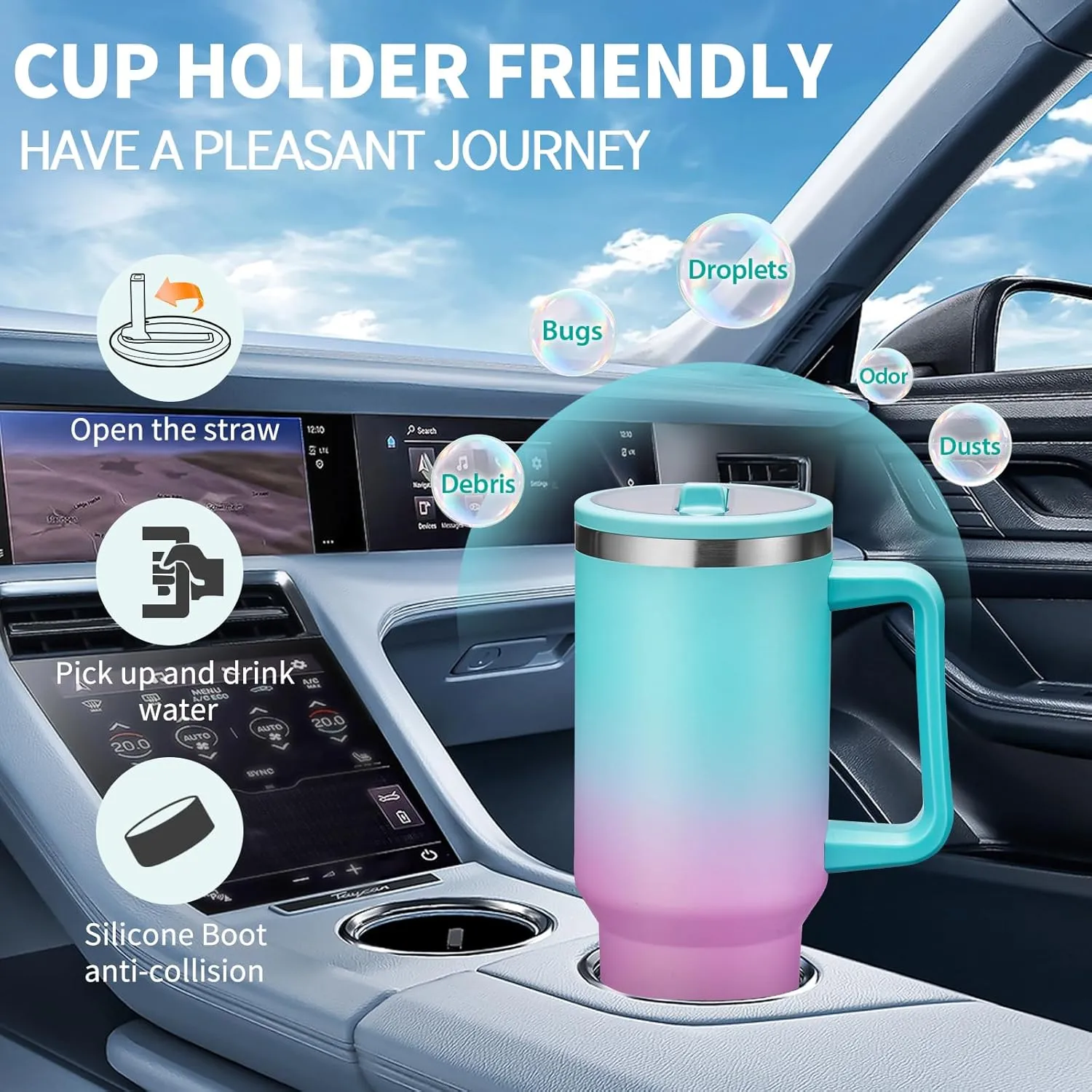BENZZO 40 oz Tumbler with Flip Straw Lid - Stainless Steel Travel Cups with Lids Straws & Protective Boot,Thermal Flask Travel Mugs Insulated for Hot and Cold, Leak proof Insulated Tumbler Water Cup