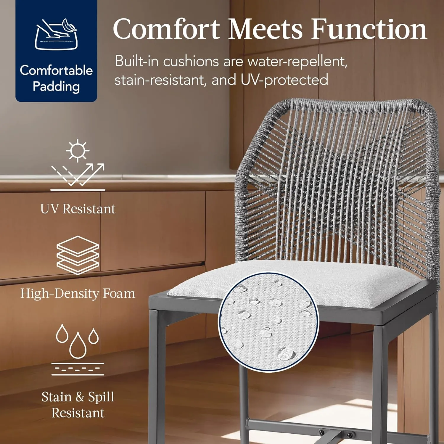 Best Choice Products Indoor Outdoor Counter Height Bar Stools Set of 2, Armless Kitchen Counter Stools w/Back and Footrest, Built-in Cushion, Aluminum Frame - Charcoal/Graphite
