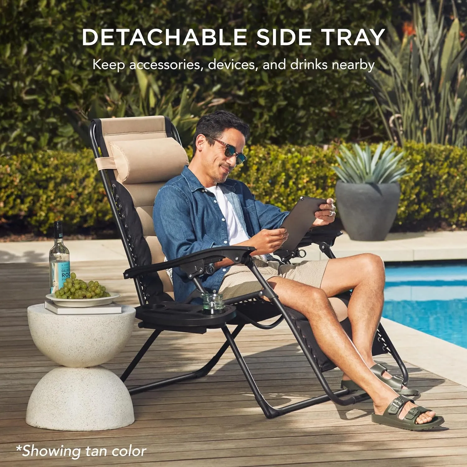 Best Choice Products Oversized Padded Zero Gravity Chair, Folding Outdoor Patio Recliner, XL Anti Gravity Lounger for Backyard w/Headrest, Cup Holder, Side Tray, Polyester Mesh - Black/Orange