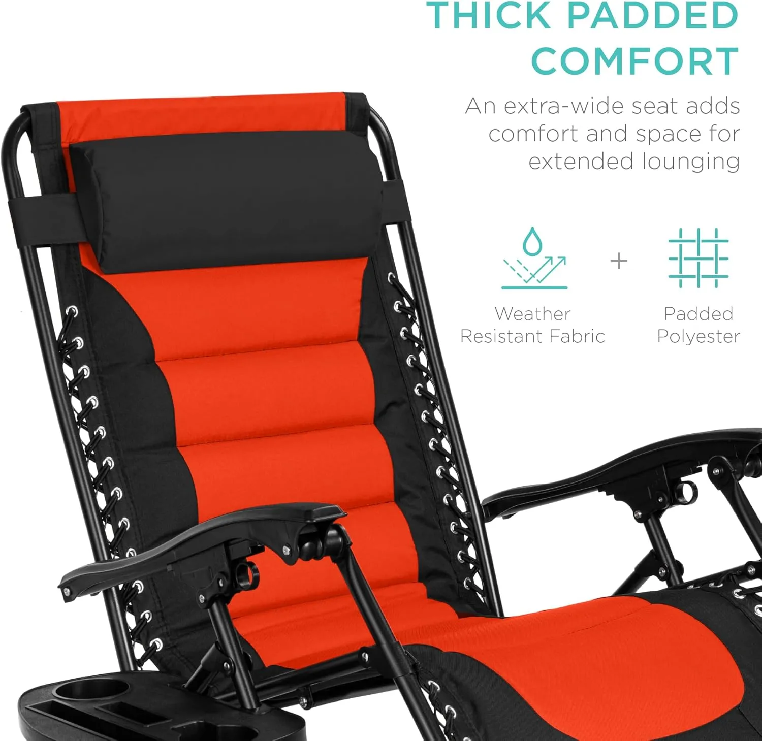 Best Choice Products Oversized Padded Zero Gravity Chair, Folding Outdoor Patio Recliner, XL Anti Gravity Lounger for Backyard w/Headrest, Cup Holder, Side Tray, Polyester Mesh - Black/Orange
